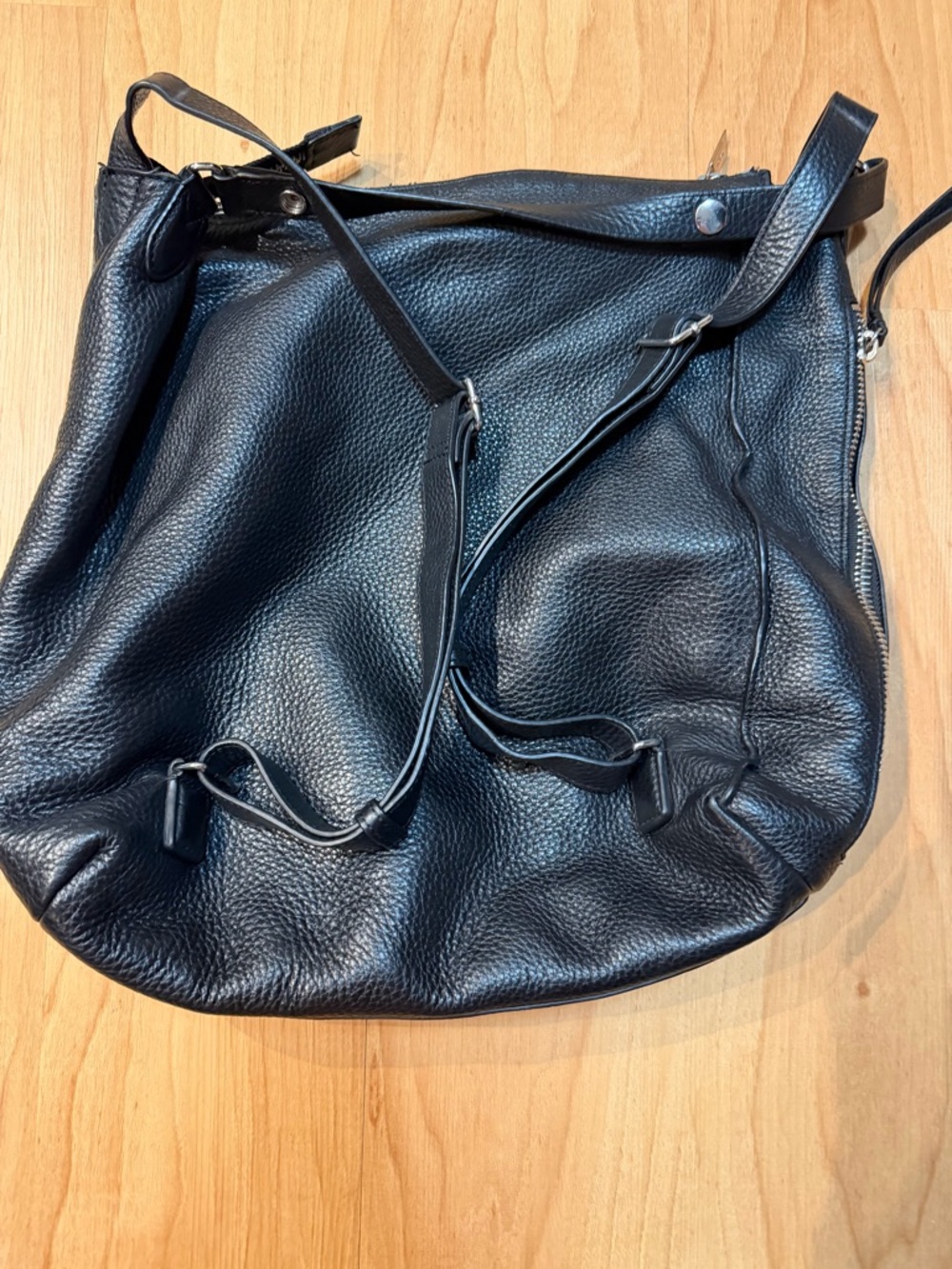 Classic Black Pebbled Leather Hobo Shoulder Bag/Back pack